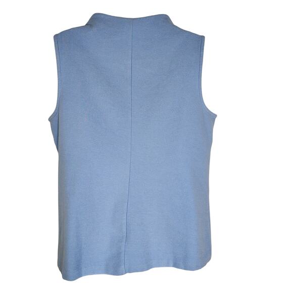 Talbots Womens High Neck Button Shoulder Top Medium Light Blue Ribbed Sleeveless - Picture 2 of 10